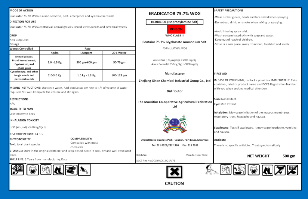 Eradicator Backdraft Module ERADICATOR 75.7% WDG - THE MAURITIUS CO-OPERATIVE AGRICULTURAL ...
